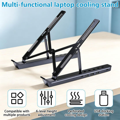 Tasofac 4-in-1 USB-C Laptop Stand, Aluminum Laptop Stand with 4-in-1 USB-C Docking Station, Foldable Double Stand, Laptop Station with Docking Station