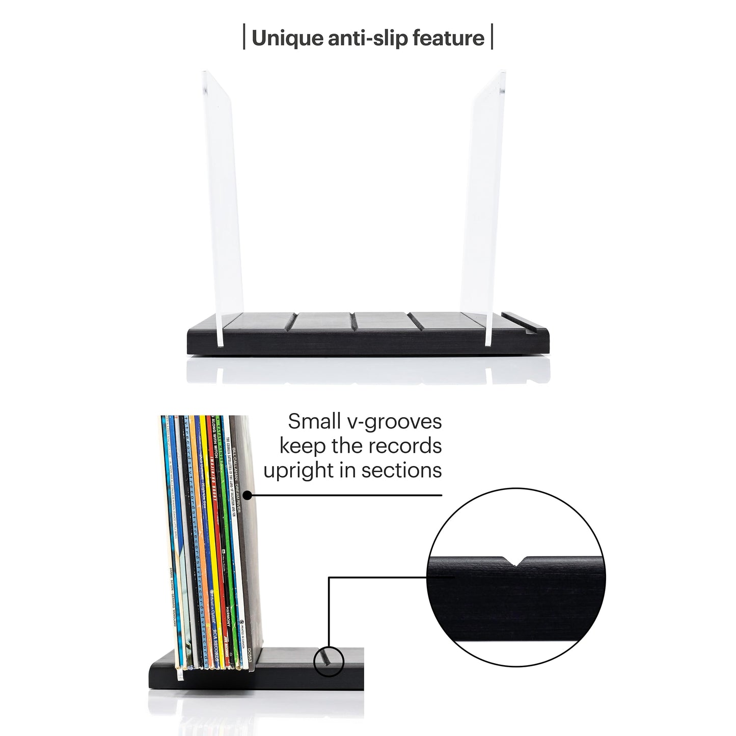 MÖNKE Premium Vinyl Record Storage - a Mid-Century Style Record Holder, 50 LP Capacity - with a Now-Playing Record Display Groove (Black)