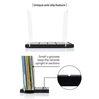 MÖNKE Premium Vinyl Record Storage - a Mid-Century Style Record Holder, 50 LP Capacity - with a Now-Playing Record Display Groove (Black)