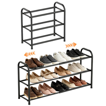 WEELOO Expandable Shoe Rack，Adjustable and Retractable Metal Shoe Shelf