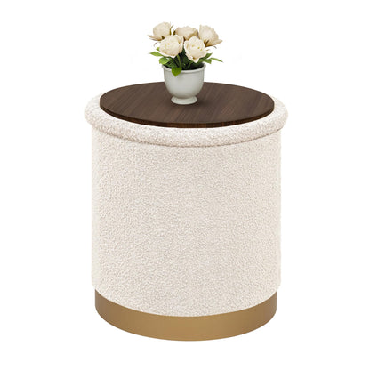 Bonlife Round Ottoman - Coffee Table with Storage, Cream, 37.5x37.5x42.5cm