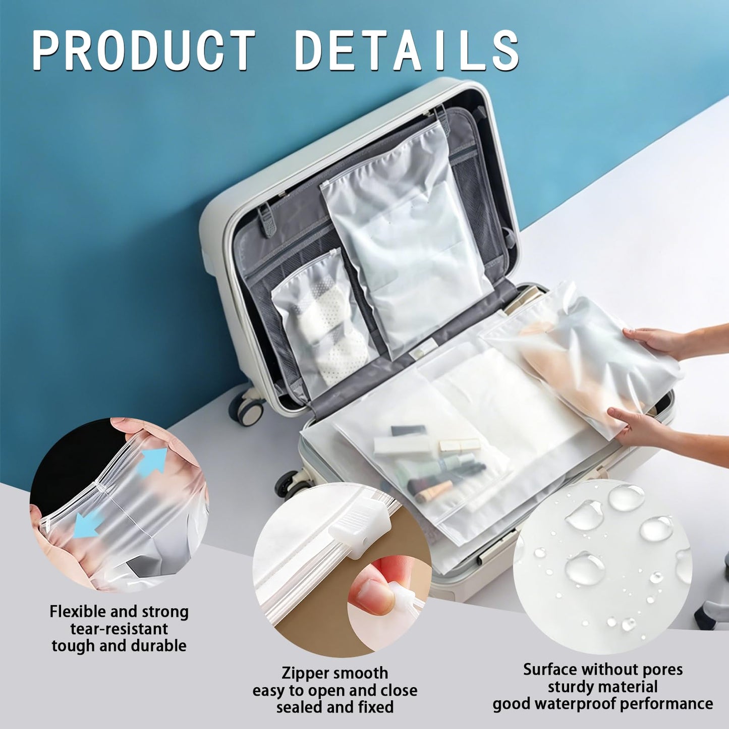 Hexizexi 45 Pcs 5 Sizes Ziplock Bags for Clothes Frosted Waterproof