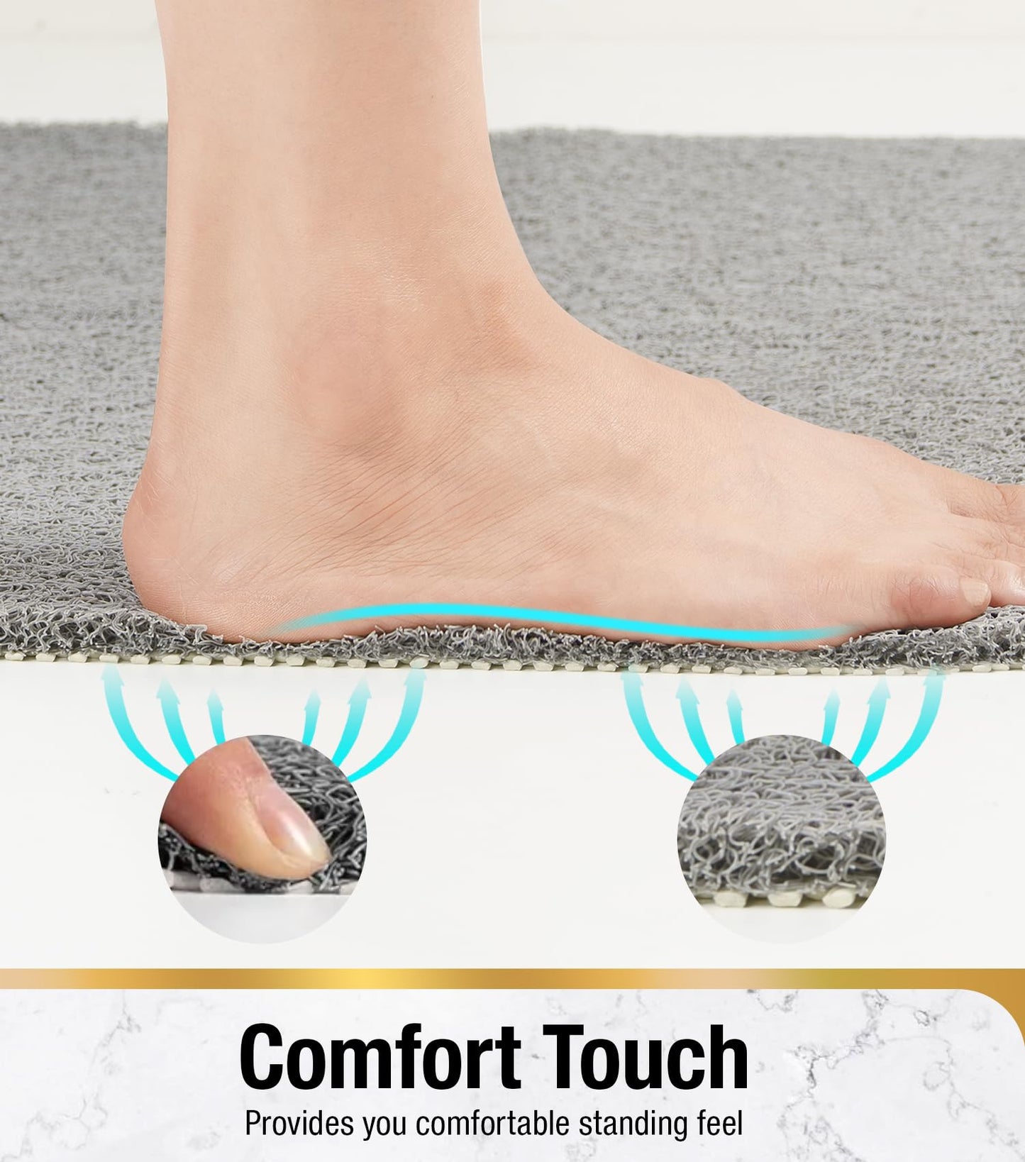 HITSLAM Bath Mat Non Slip Anti Mould, 88 x 40 cm Long Soft PVC Loofah Shower Mat for Inside Shower, Bathtub Mat without Suction Cups