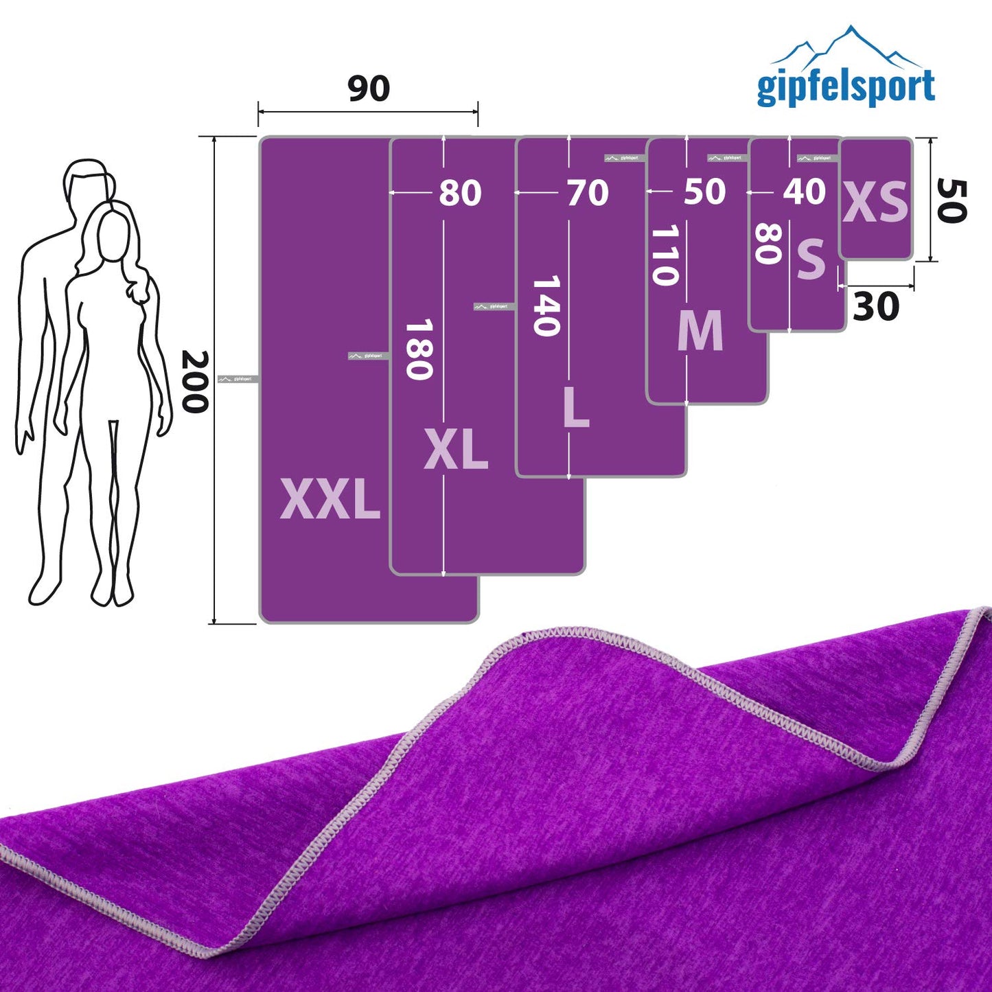 gipfelsport Microfibre Towel purple Set1 1x S(80x40cm) & 1x L(140x70cm)