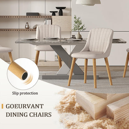 Goeurvant Dining Chairs Set of 4 Polyester Chairs for Living Room with Wood Legs Upholstered Kitchen Chair, Beige