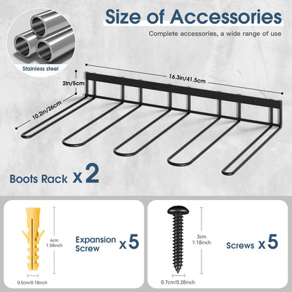 zacurter Welly Boot Rack - Wall Mounted Welly Boot Stand for 4 Pairs - Metal Storage Rack for Outdoor and Indoor