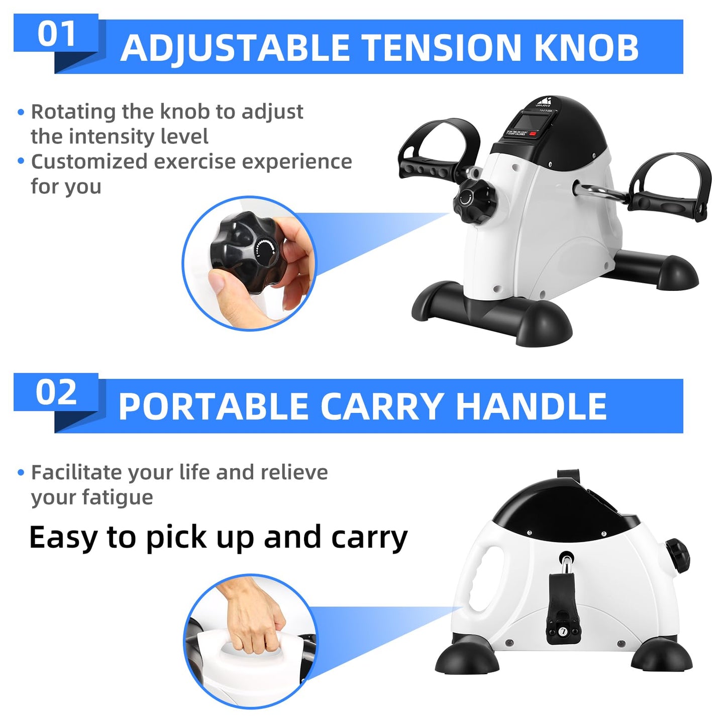 EVOLAND Under Desk Bike Pedal Exerciser Leg Pedal Machine with Handle LCD Display, Sit Down Exercise Equipment for Home and Office Fitness Training,