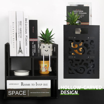 DoToGo Desk Shelf Organizer, Deskop Bookshelf for Small Space Adjustable Expendable for Office, Home, Kitchen (black-gc-lk)