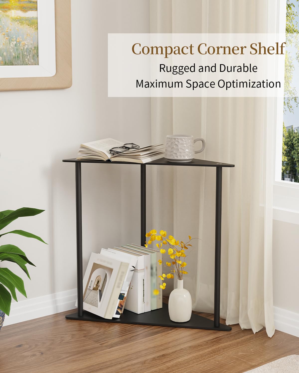 Yawinhe Triangle Metal Side Table,2-Tier Small Corner Table,Black,1 Pack