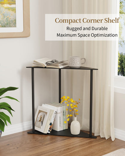Yawinhe Triangle Metal Side Table,2-Tier Small Corner Table,Black,1 Pack