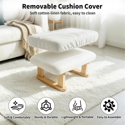 Margolongte Foot Stool, Pouffe Footstool with Removable Cover, Linen Fabric Small Footstool with Cushion