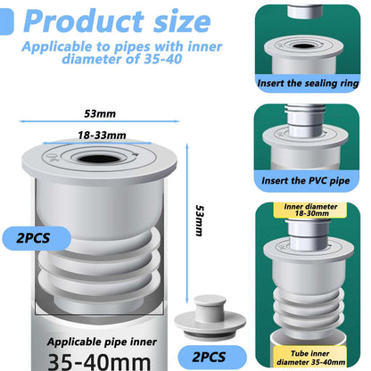 SVOCK 2PCS 35-40mm Silicone Washing Machine Waste Pipe Connector, Drain Pipe Seal Ring, Waste Pipe Seal