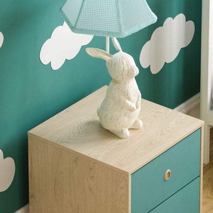 Junior Vida Neptune 2 Drawer Bedside Table Cabinet Chest of Drawers Bedroom Storage Children's Kids Furniture (Blue & Oak)