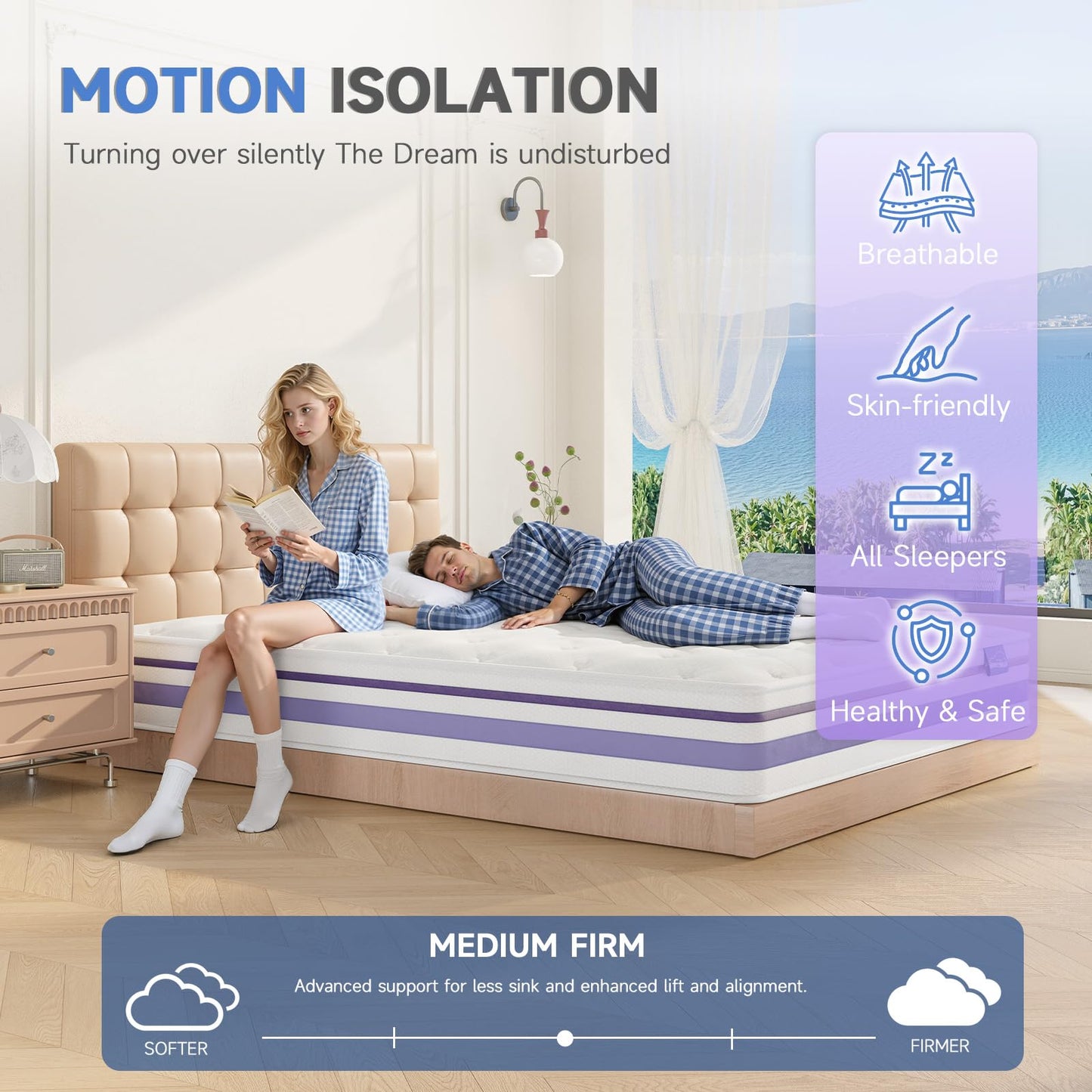 wowttrelax Double Mattress Memory Foam 4ft6, Medium, Purple, 135x190x20cm