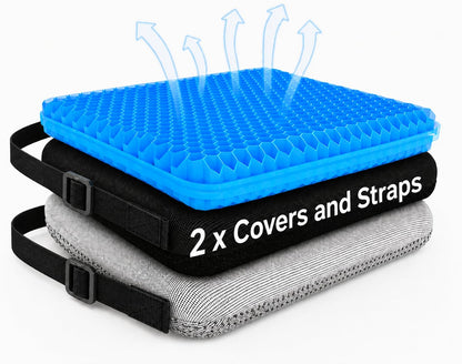 b.comfi® Gel Seat Cushion with 2 x Covers - Pressure Relief Cushion for Coccyx, Sciatica & Lower Back Pain - Office Chair