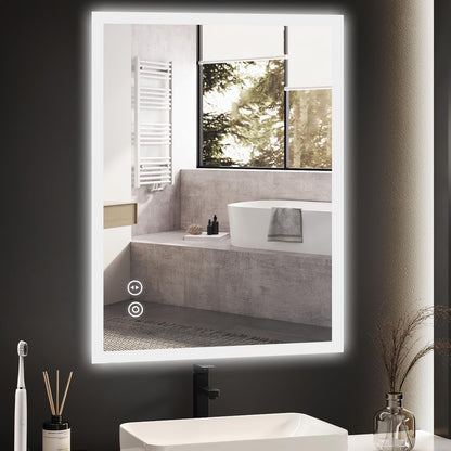 YOLEO Bathroom Mirror with LED Lights, 700x500mm Illuminated Bathroom Mirror, Wall Mounted Vanity Mirror with 3 Colors Dimmable, Anti-Fog, Touch