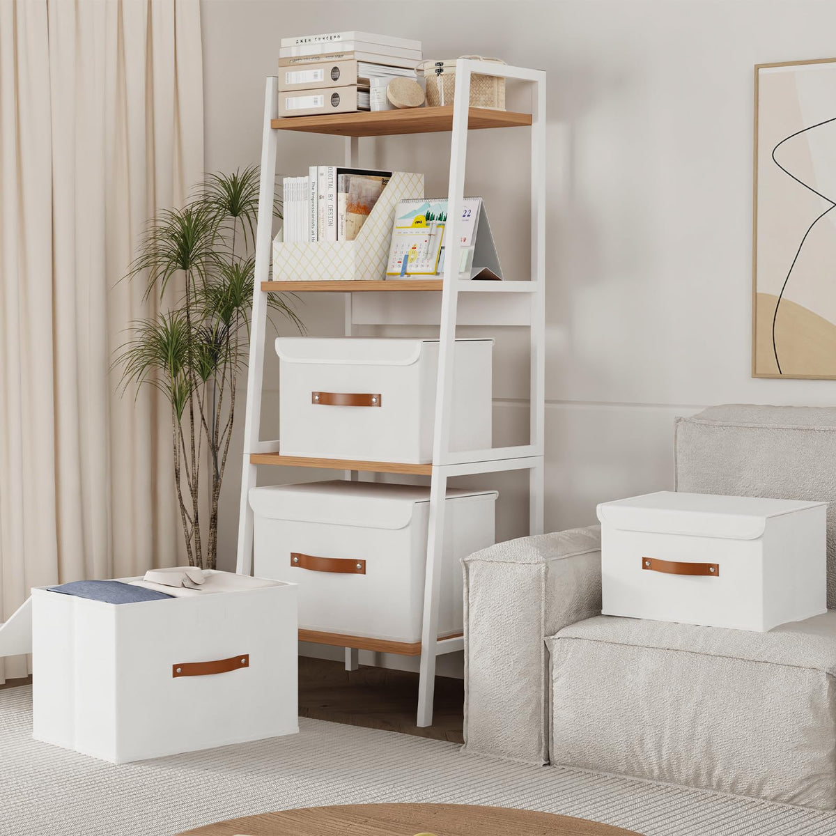 Yawinhe Collapsible Storage Boxes with Lids,38x25x25cm,White,3-Pack