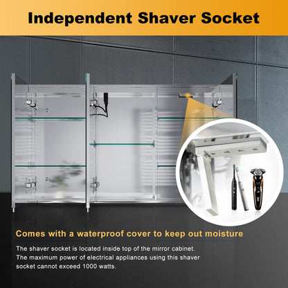 ELEGANT Triple Door Bathroom Mirror Cabinet with Shaver Socket, 1000x600mm