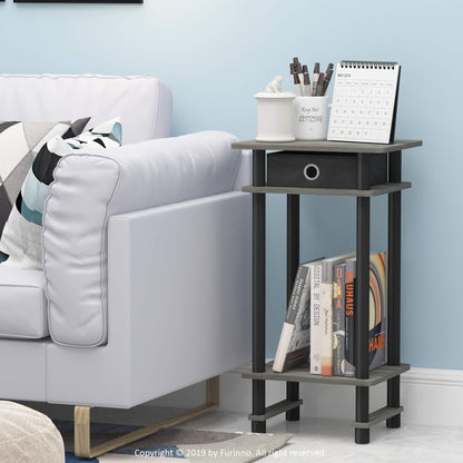 Furinno TURN-N-TUBE Side Table Set of 2, 3-Tier End Table with Storage Bin, Open Shelf Night Stand, Bedside Table, for Living Room, Bedroom