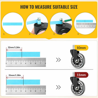 BEYEE Office Chair Wheels 2 Inch (Set of 5) Heavy-Duty Rubber Wheels for Carpet Floors and All Hardwood, Universal Fit (Black)