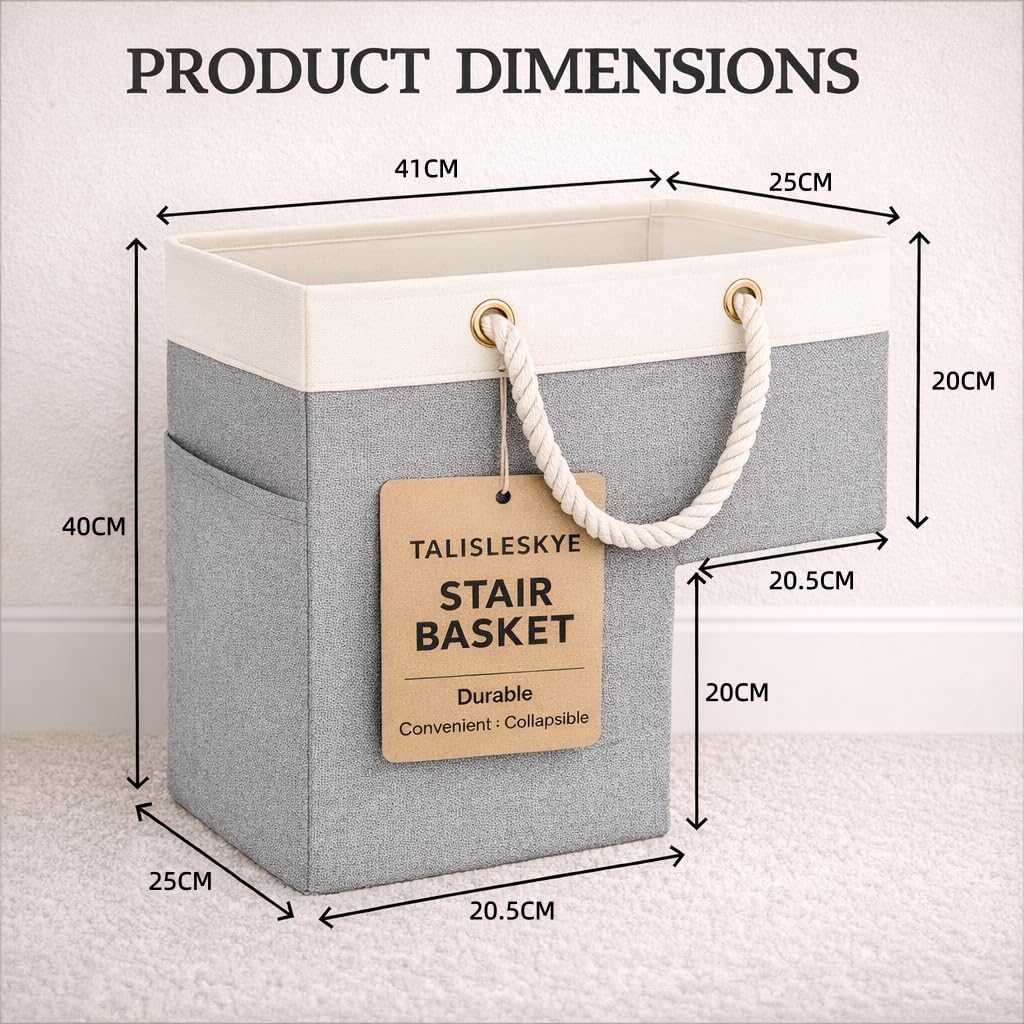 talisleskye Stair basket,Foldable staircase baskets,Stair basket for wooden and carpeted stairs,Step stairs storage baskets with handle.1pcs