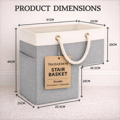 talisleskye Stair basket,Foldable staircase baskets,Stair basket for wooden and carpeted stairs,Step stairs storage baskets with handle.1pcs