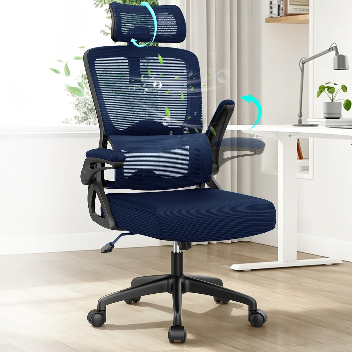YONISEE Office Chair, Ergonomic Desk Chair -Dual Backrest Design with 2D Lumbar Support & Adjustable Headrest. Swivel Computer Chair with Flip-up