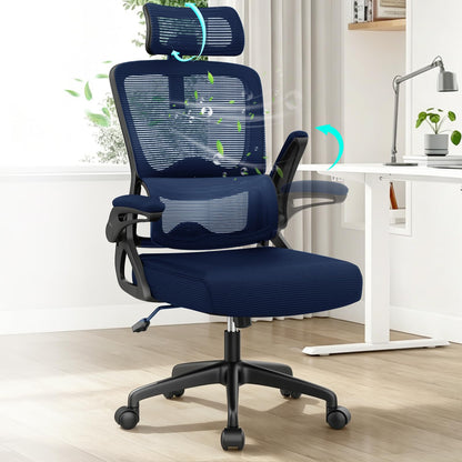 YONISEE Office Chair, Ergonomic Desk Chair -Dual Backrest Design with 2D Lumbar Support & Adjustable Headrest. Swivel Computer Chair with Flip-up