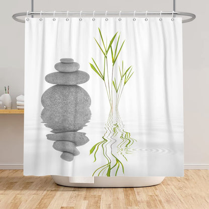 SDOTPMT 60x72inch Basalt Stones Bamboo Leaves Shower Curtain Spa Japanese Theme Zen Meditation Bath Curtain White Background Bathtub Curtain for
