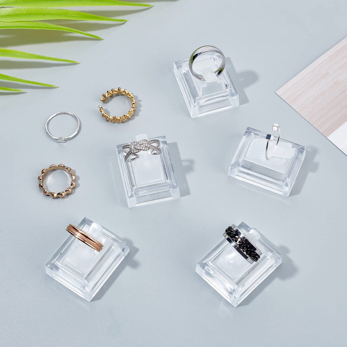 SUNNYCLUE 8Pcs Acrylic Ring Display Holder Clear Plastic Transparent Square Storage Stands Displays Showcase Organizer for Jewelry Towers Weddings