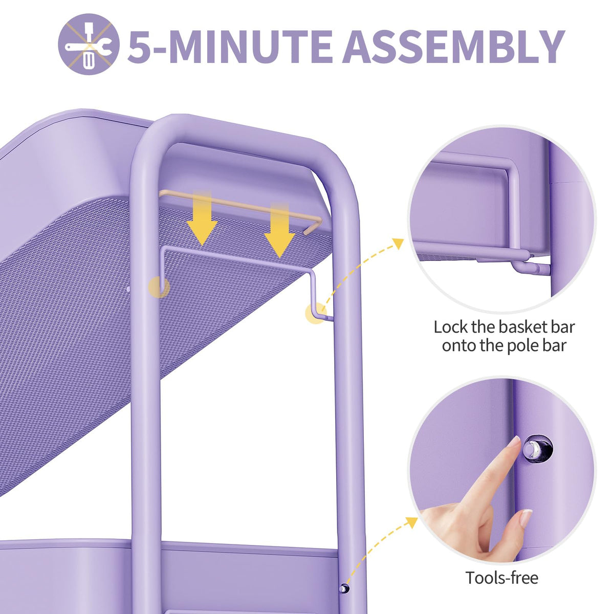 Urackify 4 Tier Storage Trolley on Wheels, Purple