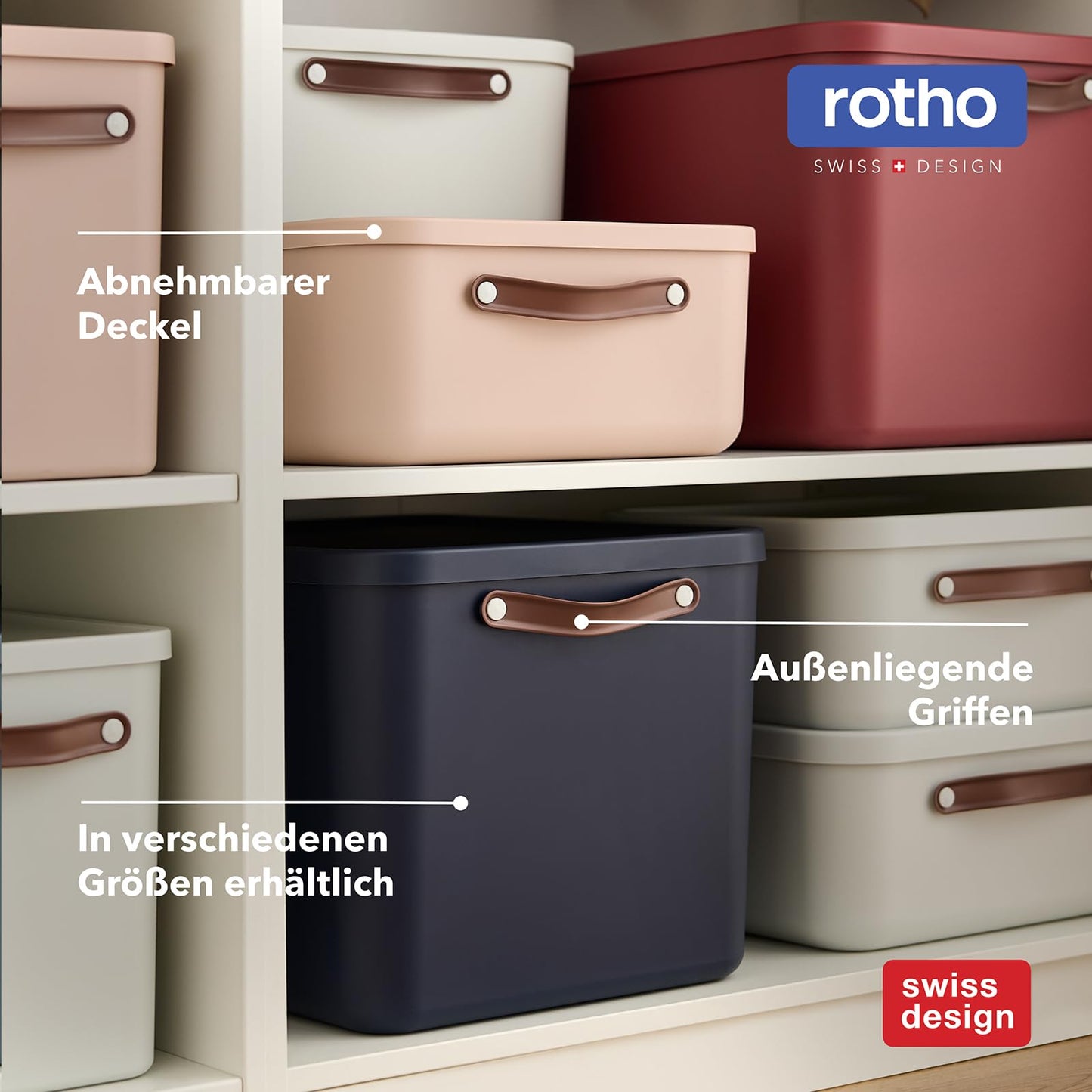 Rotho Maloja Storage Box with Lid 2 x 55 L Stackable Cream White