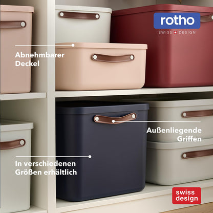 Rotho Maloja Storage Box with Lid 2 x 55 L Stackable Cream White