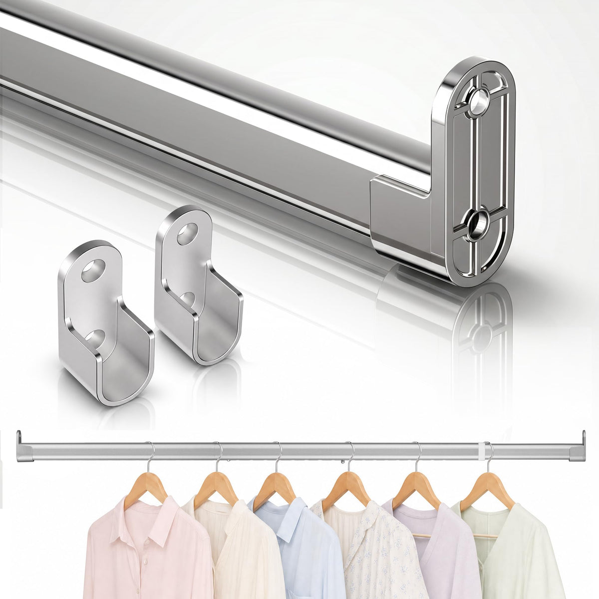 Poskena 25mm Oval Silver Hanging Rail,Premium Wardrobe Pole 43-191cm