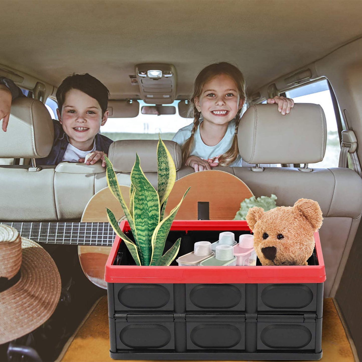Tuevob 2 Pack Collapsible Storage Boxes Shelf Crates 30L Lidded Storage Bins Plastic Tote Storage Box Container Stackable Folding Utility Crate