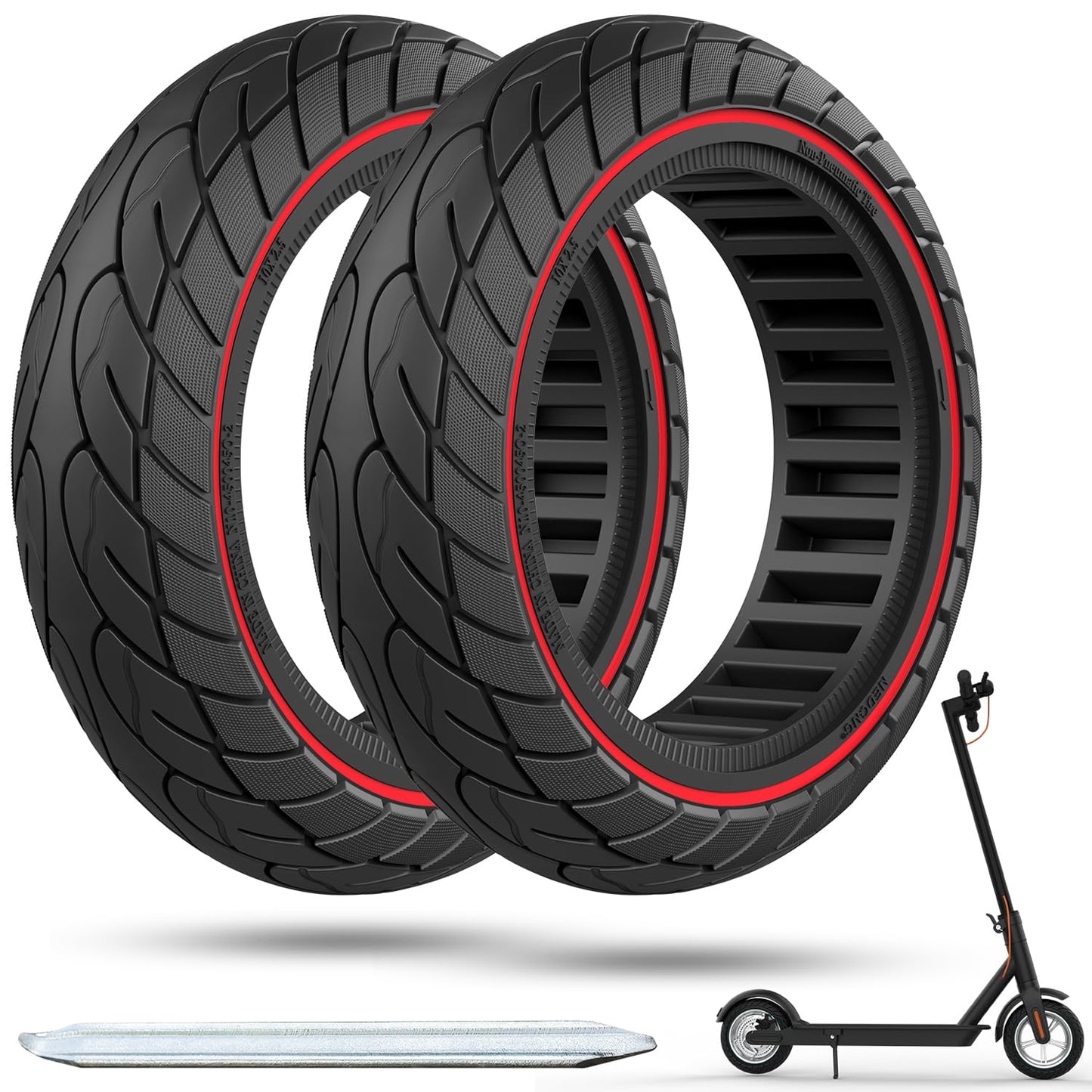 OUXI 2 Pack 10 x 2.5 Solid Tyre,10 inches 60/70-6.5 Solid Tyre Puncture Proof Electric Scooter Tyres Replacement Wheel for Ninebot Max G30P G30LP