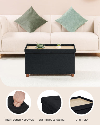 Bonlife Storage Ottoman with Tray, Foldable Bench with Wooden Legs