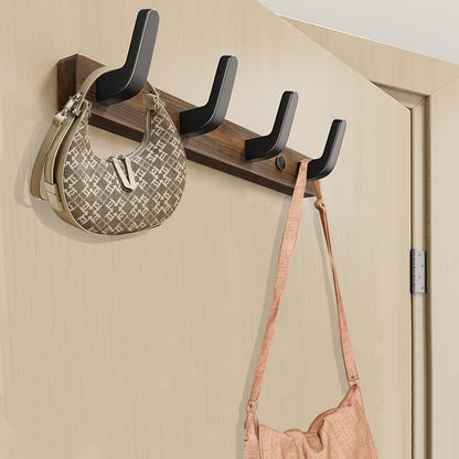 Lxoraziy Wall-Mounted Coat Rack - Walnut Coat Rack Hook, Heavy Duty Wooden Wall Coat Hanger with 4 Coat Hooks for Hanging Coats, Hats, Clothing