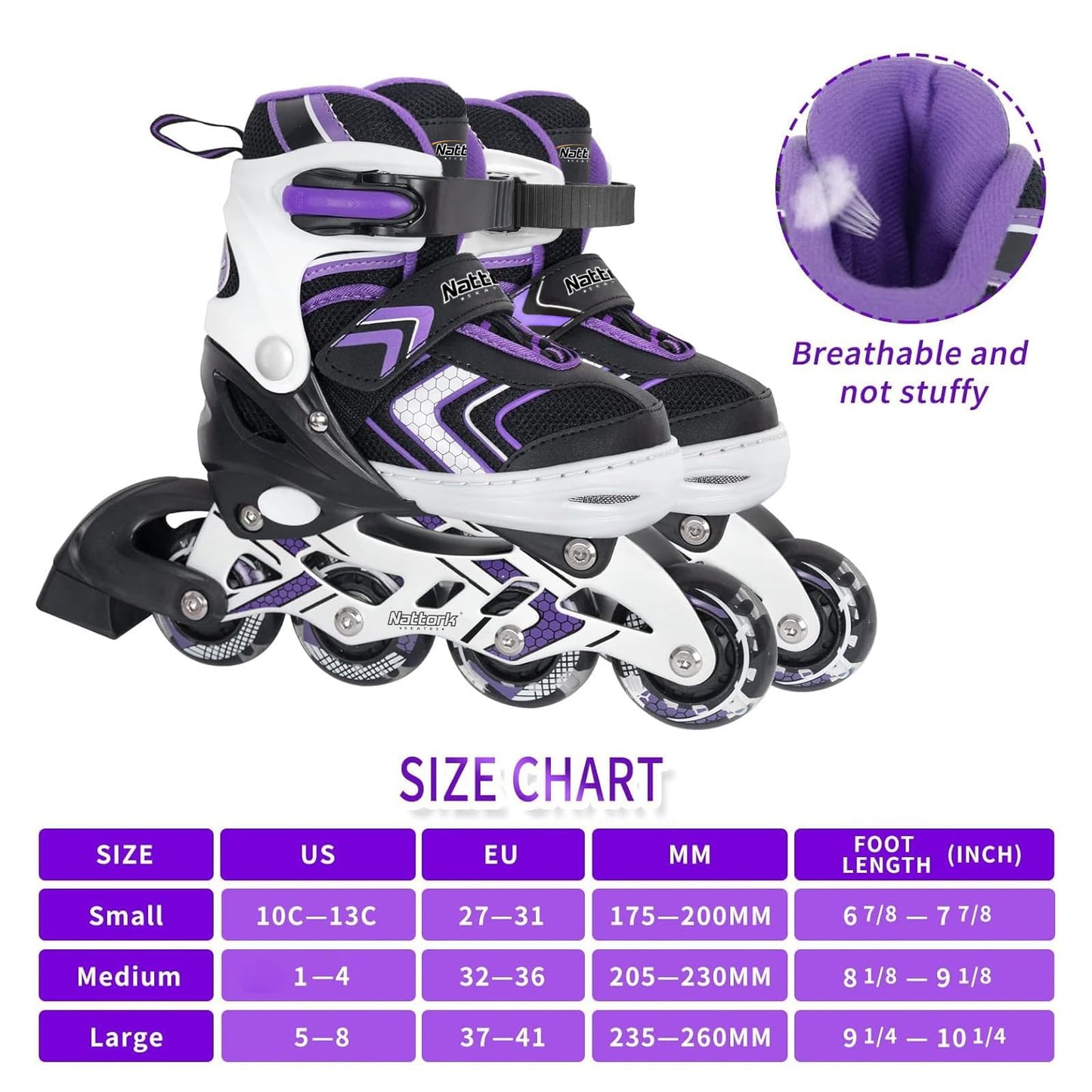 Roller Skates for Girls with Full Light up Wheels, Girls Skates for Kids, Adjustable Beginner Inline Skates for Little Kids, Purple, Size 10J 11J 12J