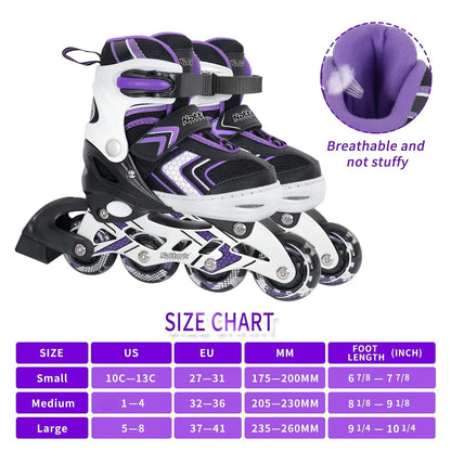 Roller Skates for Girls with Full Light up Wheels, Girls Skates for Kids, Adjustable Beginner Inline Skates for Little Kids, Purple, Size 10J 11J 12J