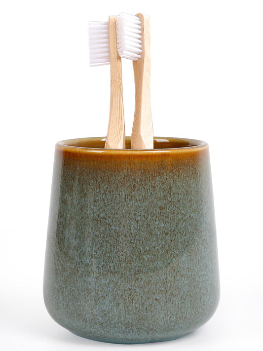 Autumnlife Toothbrush Holder Green, 12 oz Ceramic Mouthwash Cup Bathroom Reusable Toothbrush Cup, Reactive Glaze Toothbrush Holders for Toothbrush and