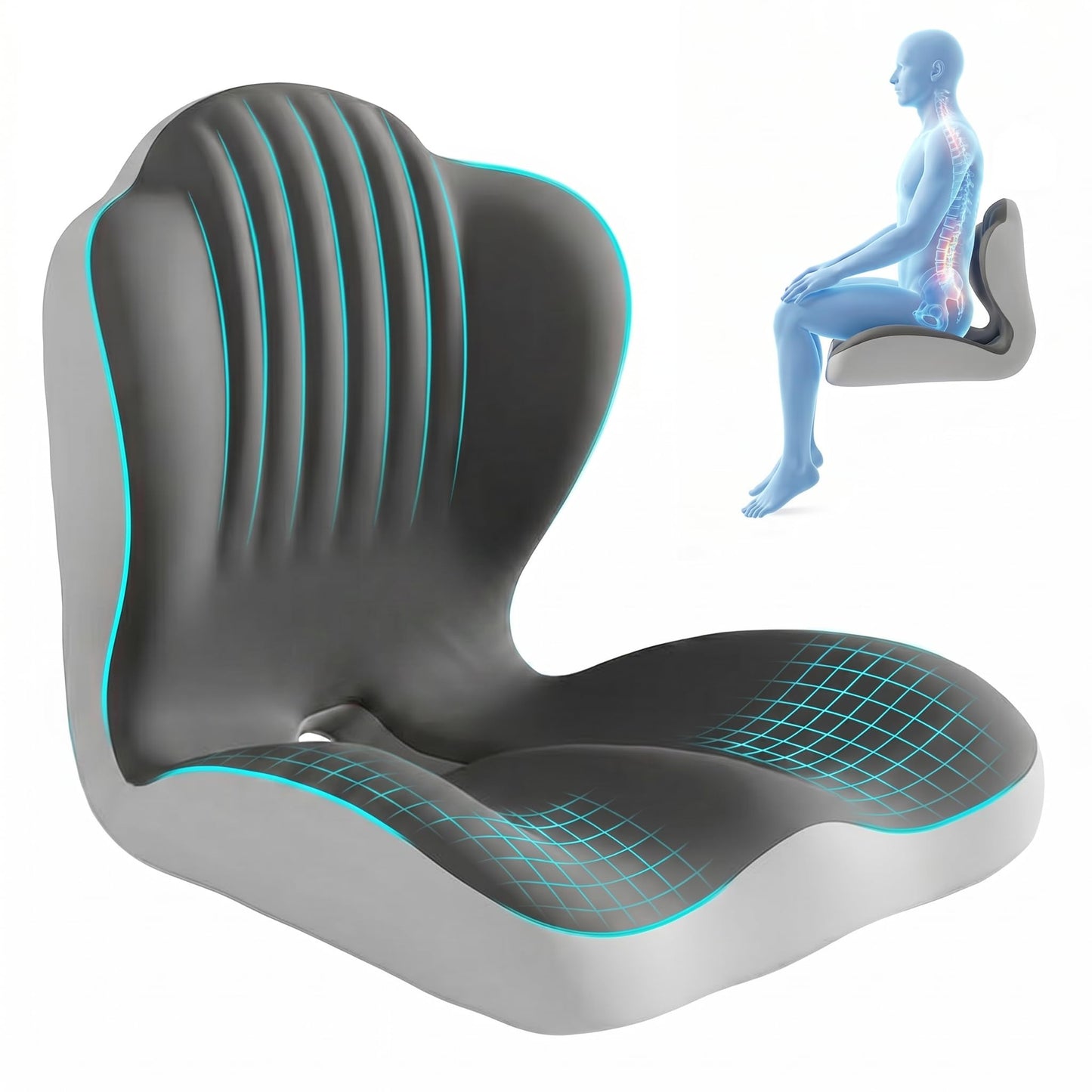 wiksite Seat Cushion Memory Foam - 2 in 1 Seat Cushion and Shell Shape Lumbar Support Pillow Ergonomic Car Seat Cushions for Driving Coccyx Cushion