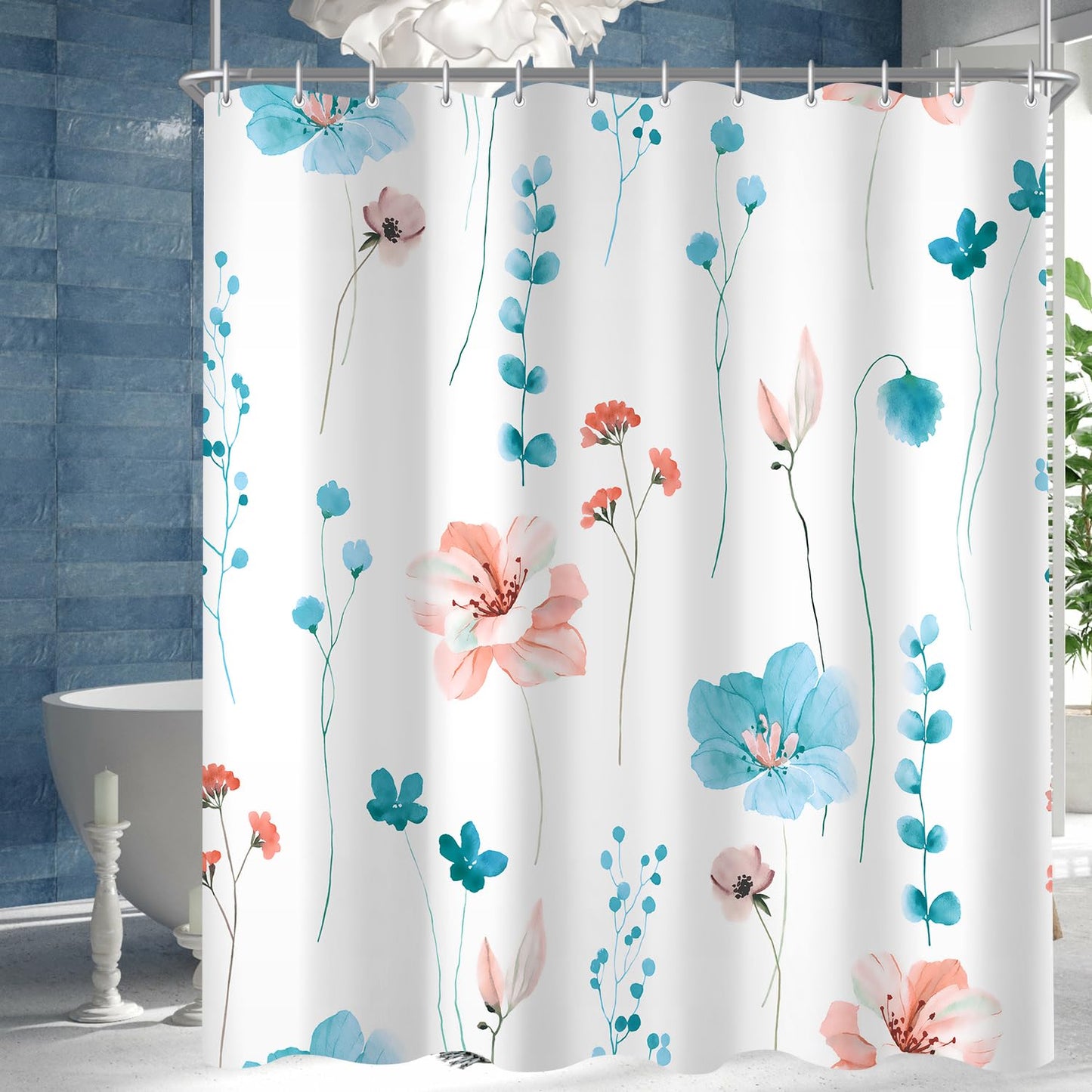 Lerores Shower Curtain, 180 x 200 cm, Light Blue, Weighted Hem, Anti-Mould, Water-Repellent, Washable Polyester Bath Curtains with 12 Eyelets and 12