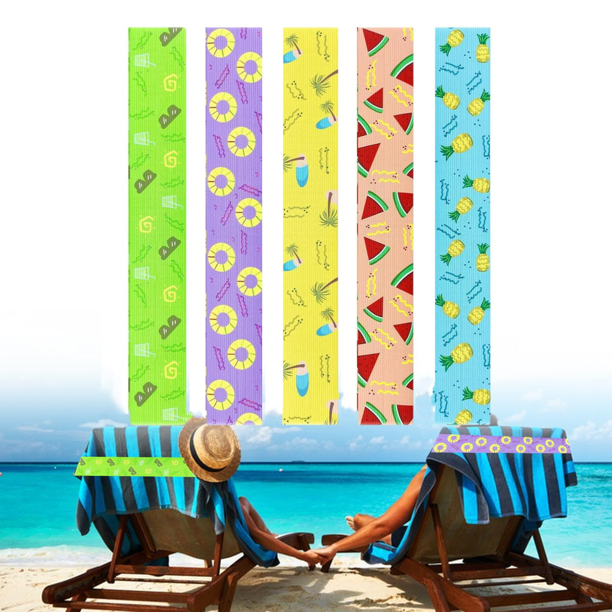 Towel Bands for Beach,5 Pack Beach Towel Bands for Sun Loungers,Elastic Bands for Sunbed Towel,Windproof Sun Lounger Straps for Pool Beach