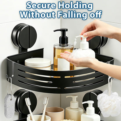 ZBXSNK 2Pcs Corner Shower Caddy, No Drilling Suction Cup Bathroom Corner Shelves, Shower Storage Shelf with Towel Bar & Hooks