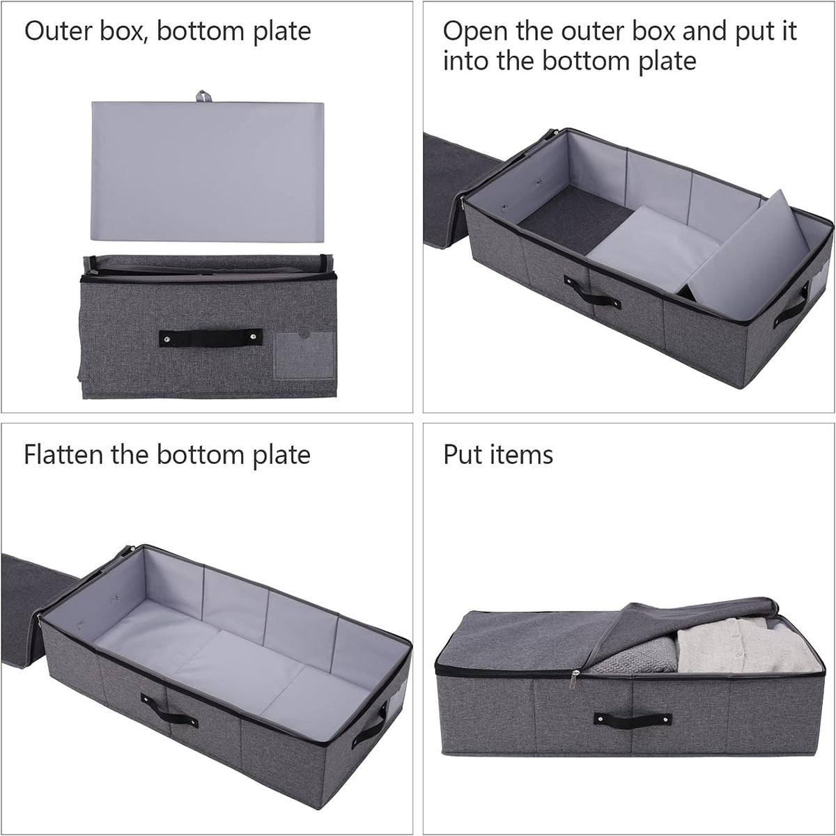 Omygarden Foldable Under Bed Storage Box with Plastic Support Liner, Handles, Zipper lid