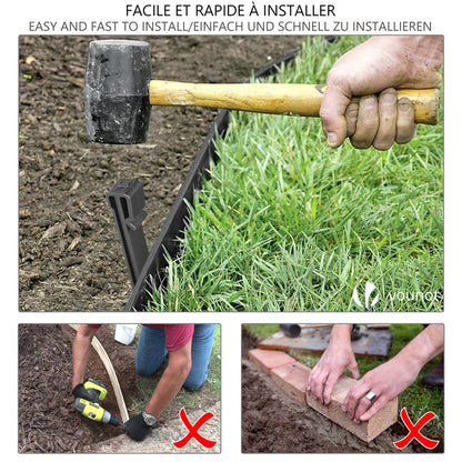 VOUNOT PE Garden Edging 20 Metres with 12 Anchor Pegs Flexible Lawn Edging Natural Look Height 13 cm Thickness 4 mm Grey