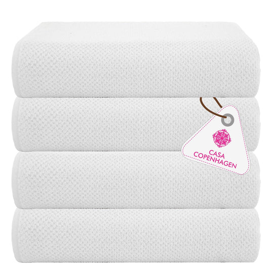 CASA COPENHAGEN Popcorn Textured 4 Piece Bath Towel Set - White, 550 g/m?, 4 Piece Bath Towels, Cotton Towels Rough and Tough Use, Gift Set for