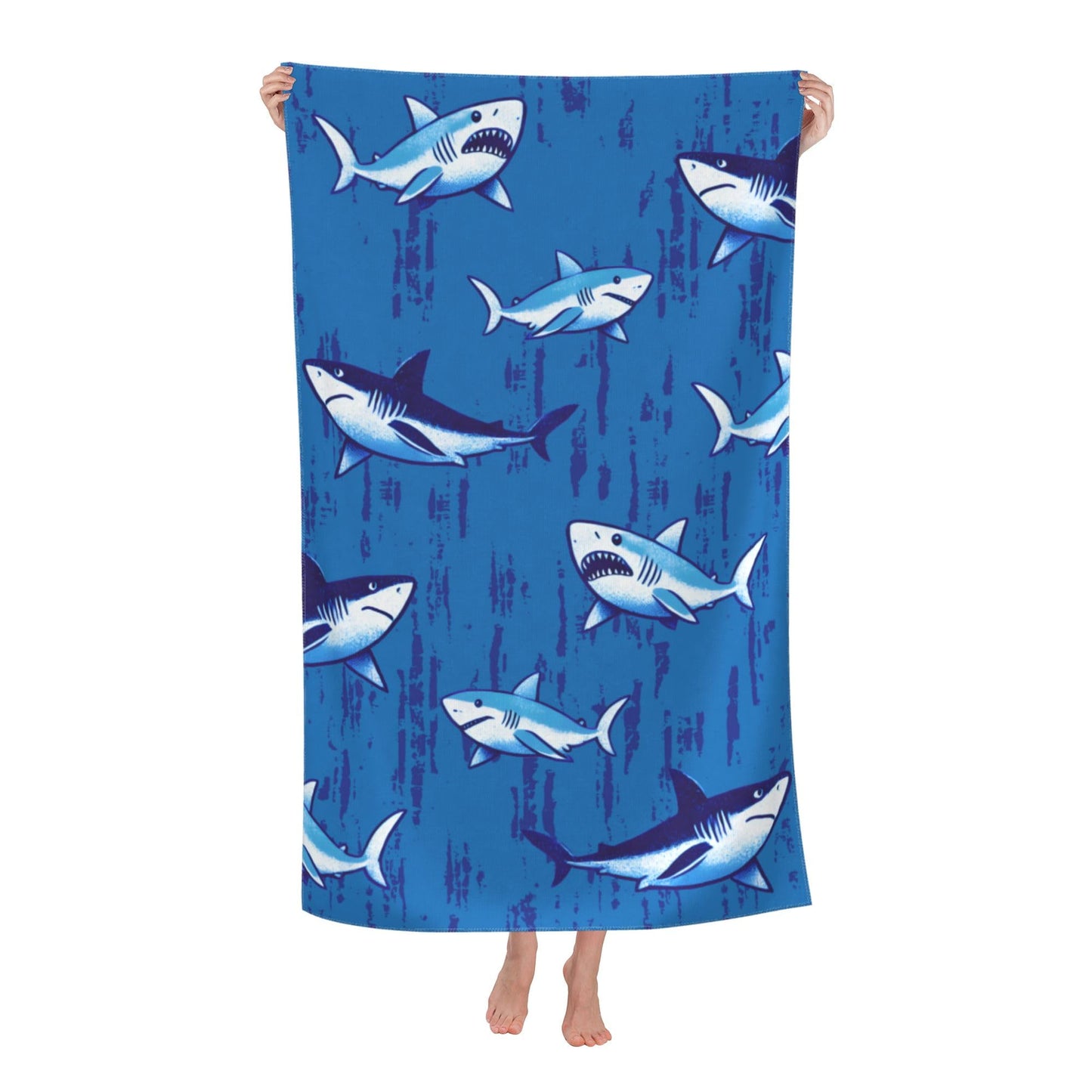 Gelasgo Shark Microfibre Beach Towel - 60"x30" Large Lightweight Soft Quick-Dry Towel for Adults, Ultra Absorbent & Dual-Sided Sand Free
