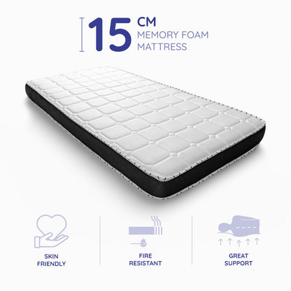 COSMOS 3ft Single Mattress Memory Foam Mattress 6 Inch Deep Plush Mattress (90x190cm) Back Support Fire Retardant Skin Soft, Upsilon